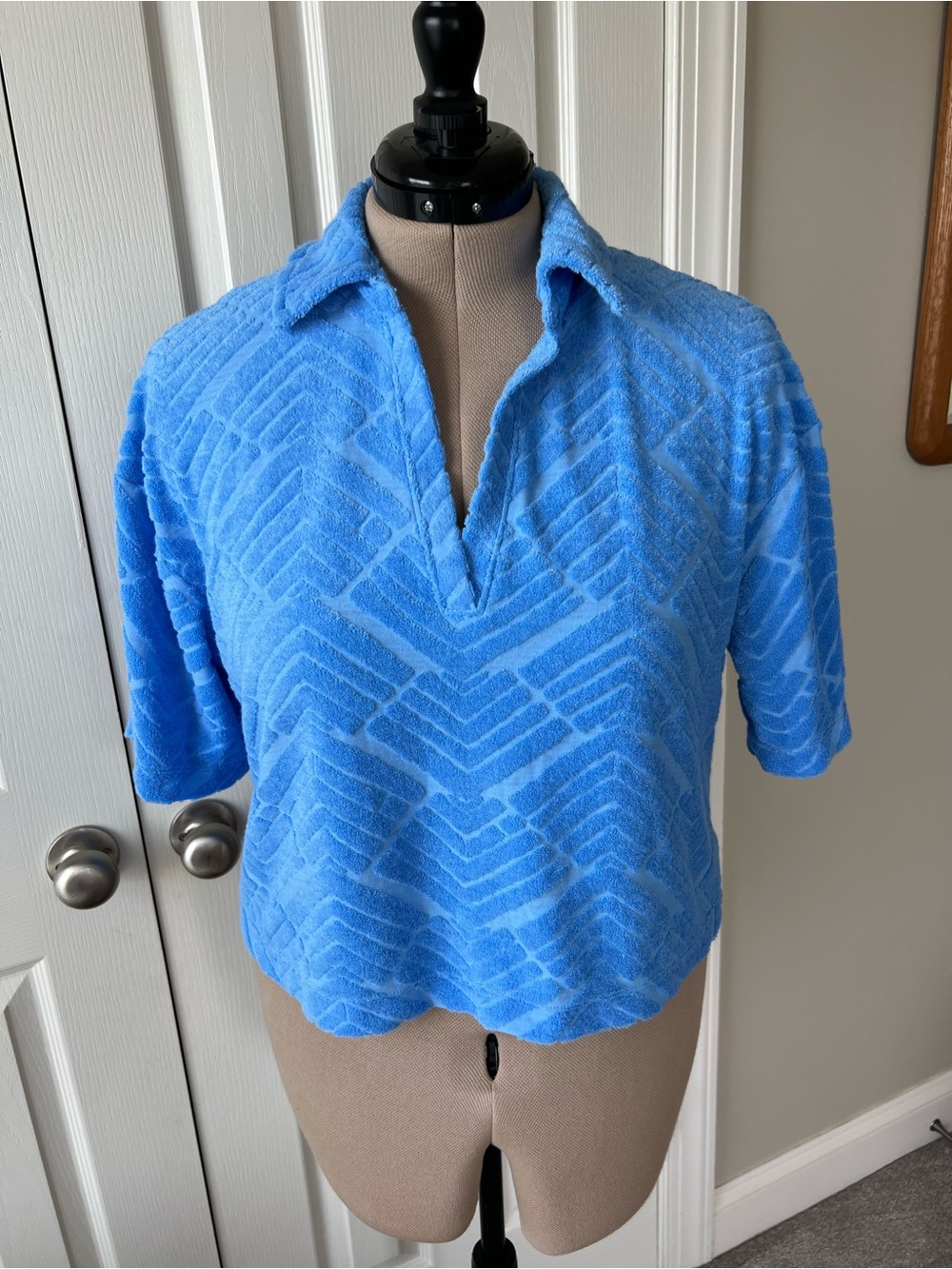 Lilly Pulitzer Light Blue Terry Knit Polo Crop Top